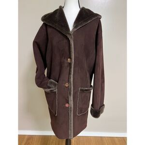 Vintage St. John's Bay vegan chocolate brown suede coat. Size L.